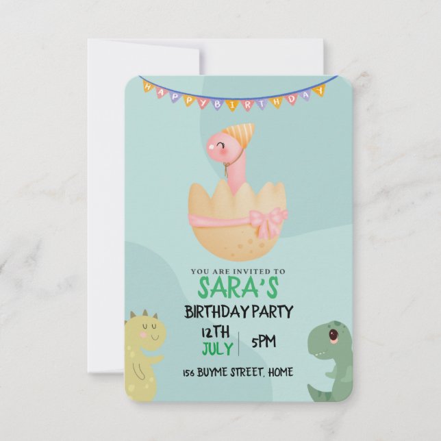 Reserva La Fecha Cumpleaños de los Dinosaurios Cute (Anverso)