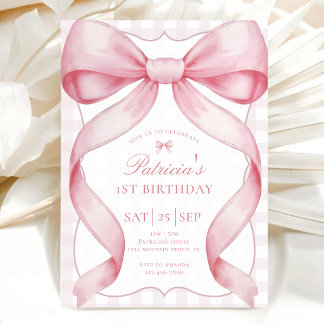 Reserva La Fecha Cumpleaños Elegante Caligrafía Coqueta Lazo Rosa