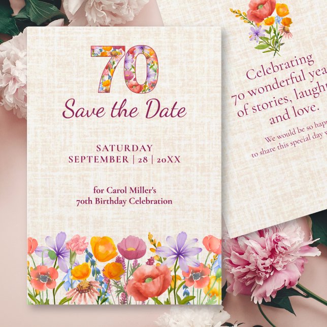 Reserva La Fecha Cumpleaños elegante con flores silvestres de lino (Subido por el creador)