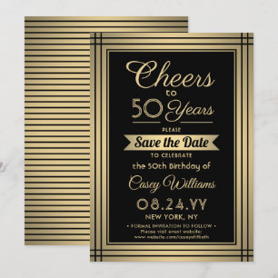 Reserva La Fecha Cumpleaños Feliz Elegante Clásico Negro y Dorado