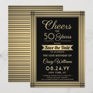Reserva La Fecha Cumpleaños Feliz Elegante Clásico Negro y Dorado