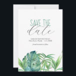 Reserva La Fecha Cumpleaños Guardar El Tema Tropical De Las Cartas<br><div class="desc">Estos cumpleaños ahorran las tarjetas de fecha y cuentan con un borde inferior de hojas de palmera tropicales de color agua exuberante. Las palabras "Save the Date" (Guardar la fecha) se escriben en gris carbón sobre un fondo blanco y nítido. Utilice los campos de plantilla para agregar detalles del personalizado....</div>