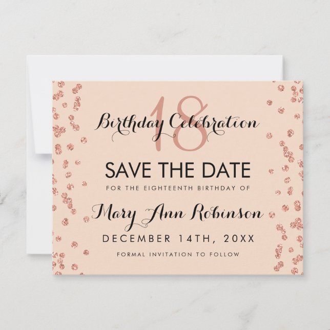 Reserva La Fecha Cumpleaños Guardar fecha Rosa Purpurina de oro Con (Anverso)