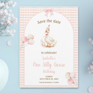 Reserva La Fecha Cumpleaños número 1 de One Silly Goose Rosa