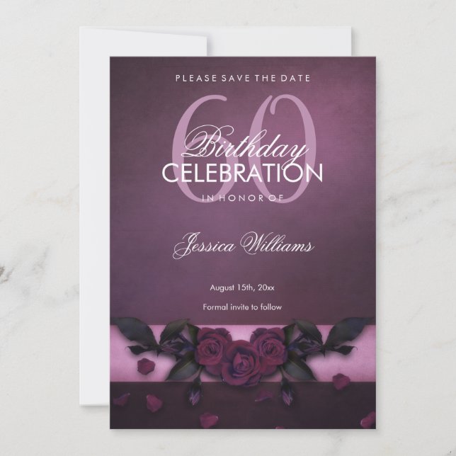 Reserva La Fecha Cumpleaños Romántico Gótico Rosas y Pétalos (Anverso)