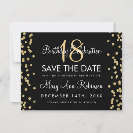 Reserva La Fecha Cumpleaños Save Date Purpurina de oro Confetti Bla