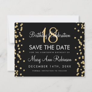 Reserva La Fecha Cumpleaños Save Date Purpurina de oro Confetti Bla