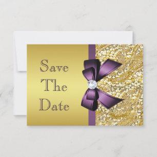 Reserva La Fecha Cumpleaños Save The Date Gold Faux Sequin Purple B