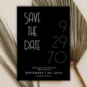 Reserva La Fecha Cumpleaños Simple Minimalista Negro Mate Save The 