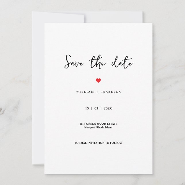 Reserva La Fecha Custom Minimalistic Wedding Save the Date  (Anverso)