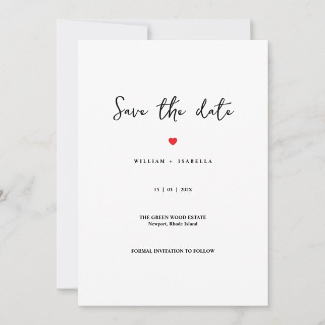 Reserva La Fecha Custom Minimalistic Wedding Save the Date  (Anverso)