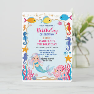 Reserva La Fecha Cute arcoíris mermaid seahorse octopus cumpleaños