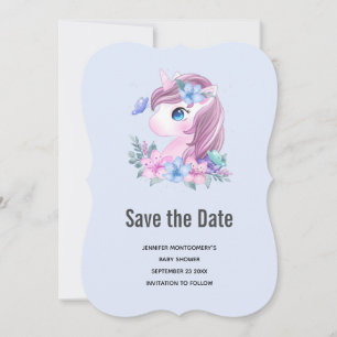 Reserva La Fecha Cute Baby Unicornio Magico acuarela