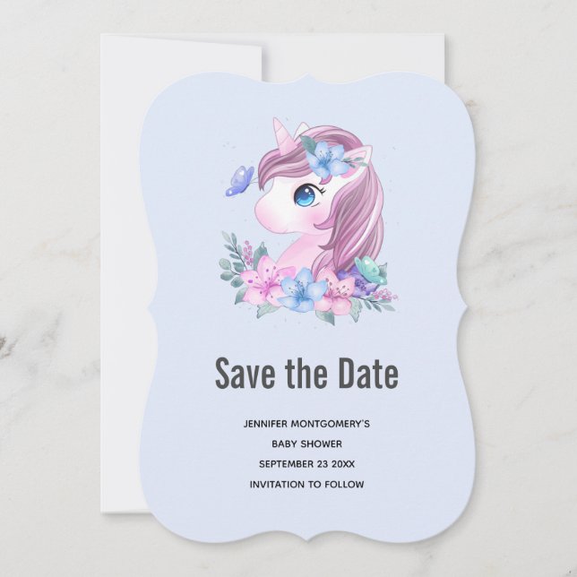Reserva La Fecha Cute Baby Unicornio Magico acuarela (Anverso)