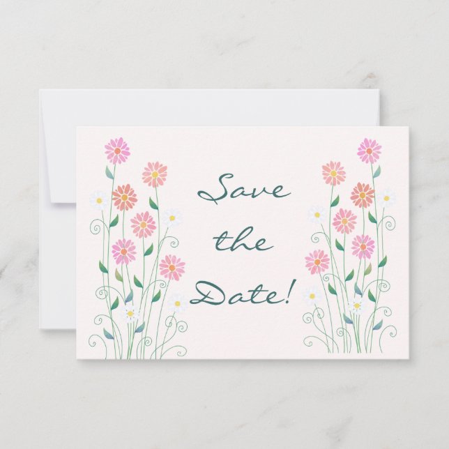 Reserva La Fecha Cute Country Daisies Pinks Wedding Save the Date (Anverso)