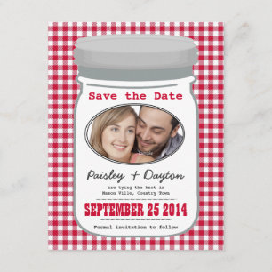 Reserva La Fecha Cute Country Gingham Mason Jar Salva la Fecha