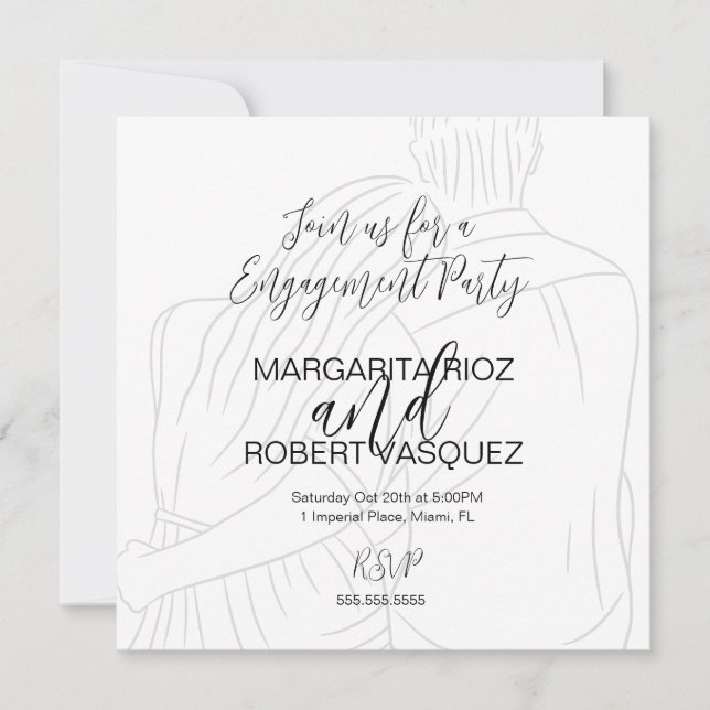 Reserva La Fecha Cute Couple Hugging Script Engagement Party (Anverso)