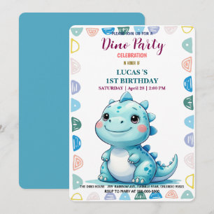 Reserva La Fecha Cute DIno Baby Dinosauris Primer fiesta de cumplea