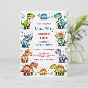 Reserva La Fecha Cute DIno Baby Dinosauris Primer fiesta de Cumplea