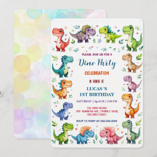 Reserva La Fecha Cute DIno Baby Dinosauris Primer fiesta de Cumplea