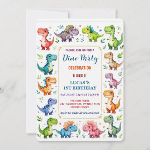 Reserva La Fecha Cute DIno Baby Dinosauris Primer fiesta de Cumplea