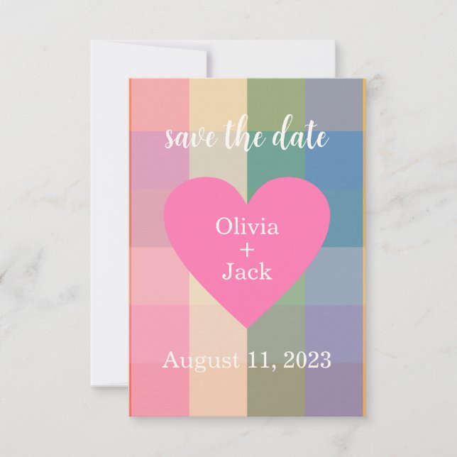 Reserva La Fecha Cute Gingham Heart Save The Date (Anverso)