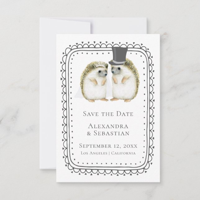 Reserva La Fecha Cute Hedgehog Pareja Matrimonio Guardar La Fecha (Anverso)