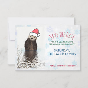 Reserva La Fecha Cute Otter llevando un Navidad de Santa Hat