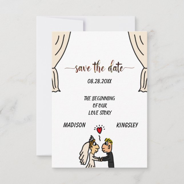 Reserva La Fecha Cute Pareja Boda Historia Comienza Nueva Épica (Anverso)