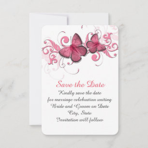 Reserva La Fecha Cute Pink Butterfly Swirls Guardar fecha