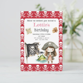 Reserva La Fecha Cute Red Pirate child's Birthday Invitation
