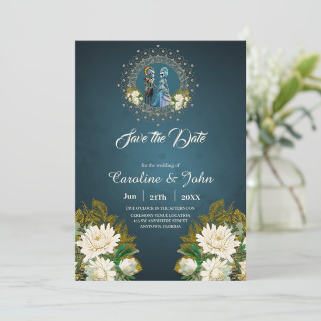 Reserva La Fecha Cute Skeleton Boda Pareja Estilo Gótico (Anverso de pie)