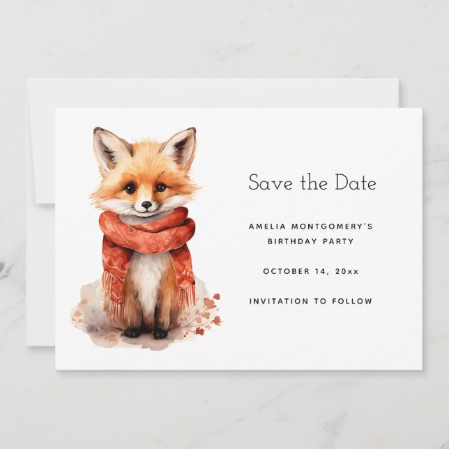 Reserva La Fecha Cute Smiling Fox Pup in a Red Scarf (Anverso)