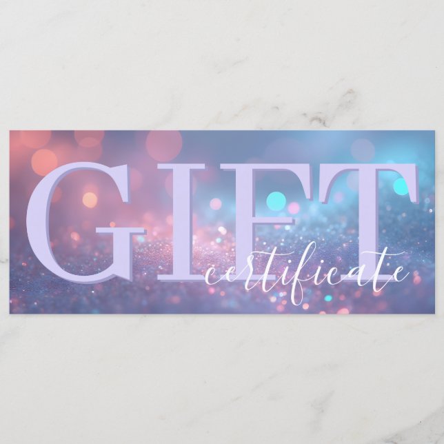 Reserva La Fecha Cute Soft Glitter Pastel Purple Gift Certificate (Anverso)