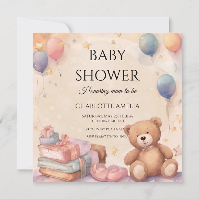 Reserva La Fecha Cute Teddy Bear Baby Shower (Anverso)