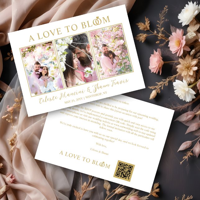 Reserva La Fecha Cute Wedding Rings Luxurious 3 Multi Photos (Cute Wedding Rings Luxurious 3 Multi Photos in Fake Gold Save the Date Card with Envelope,)