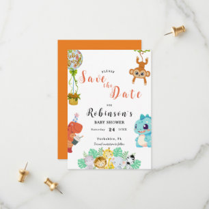 Reserva La Fecha Cuto pequeño Dino Baby Shower