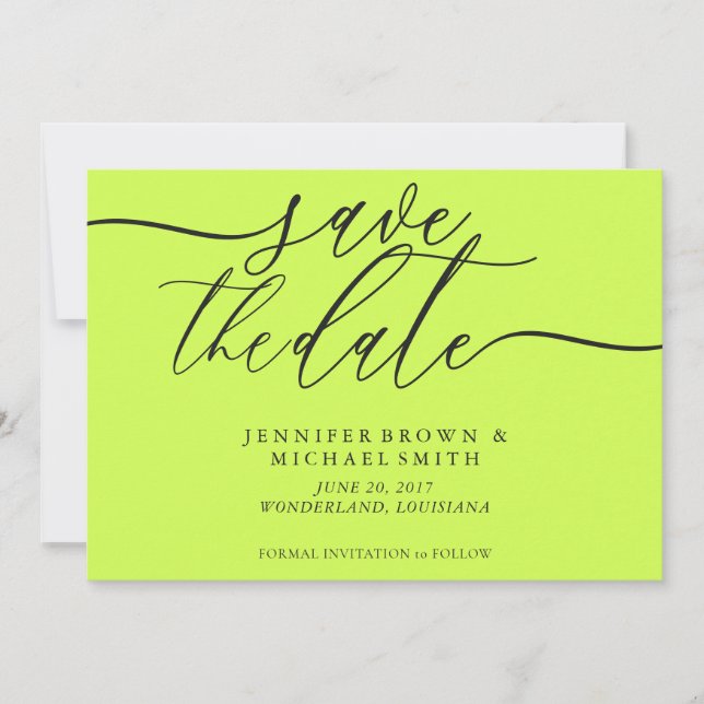 Reserva La Fecha Cyber Lime Jet Black Wedding Save Date Photo (Anverso)