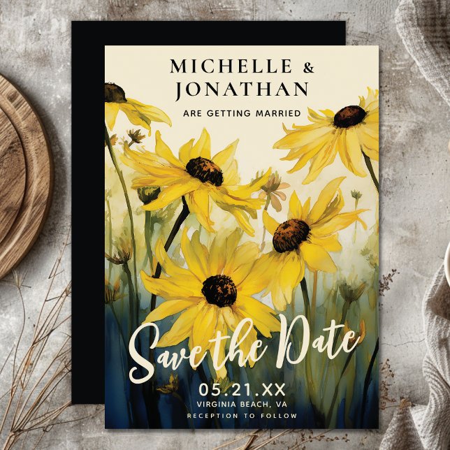 Reserva La Fecha Daisies amarillo acuarela | Boda de flores de marg (Watercolor Yellow Daisies  Daisy Flower Wedding Save The Date)
