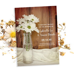 Reserva La Fecha Daisies blancos en una boda de botellas de leche s
