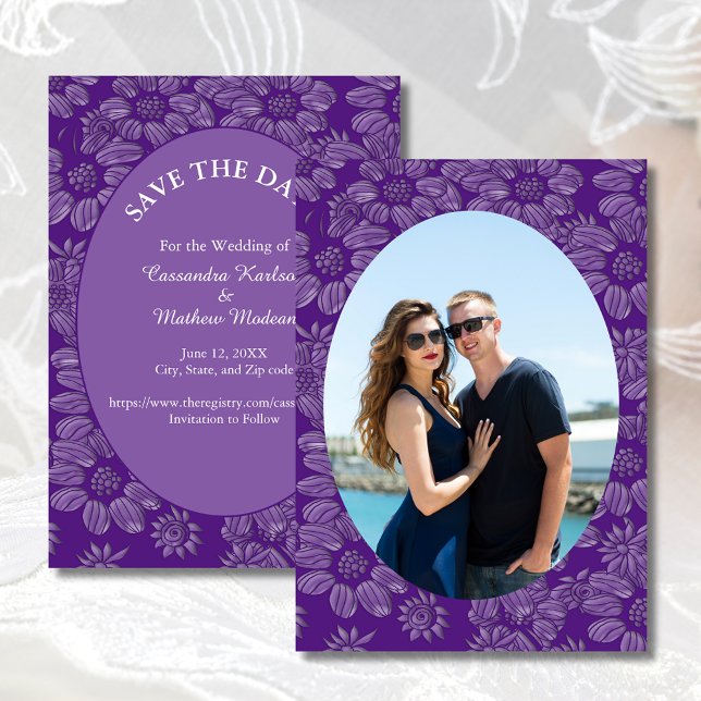 Reserva La Fecha Daisies Purple Save the Date Photo Card (Daisies Purple Save the Date Photo Card)