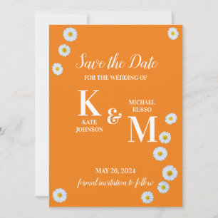 Reserva La Fecha Daisy Floral Simple Naranja Blanco