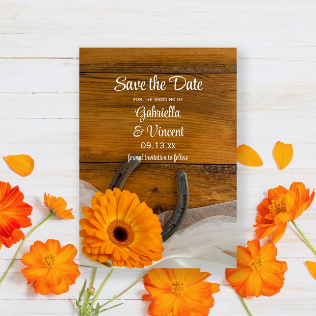Reserva La Fecha Daisy Horseshoe Western Wedding Save the Date (Subido por el creador)