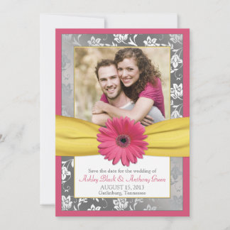 Reserva La Fecha Daisy rosado Gray Yellow Damask Photo Save the Dat