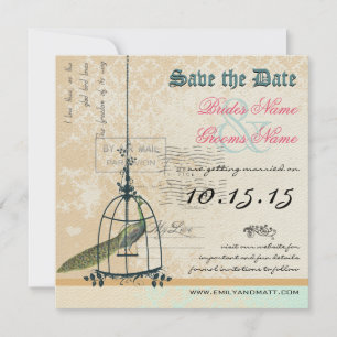 Reserva La Fecha Damask Peacock Bird Cage Wedding Save the Date