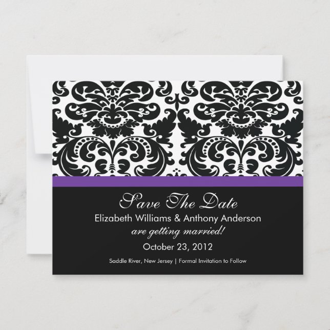 Reserva La Fecha Damask Save The Date Anuncie Eggplant (Anverso)