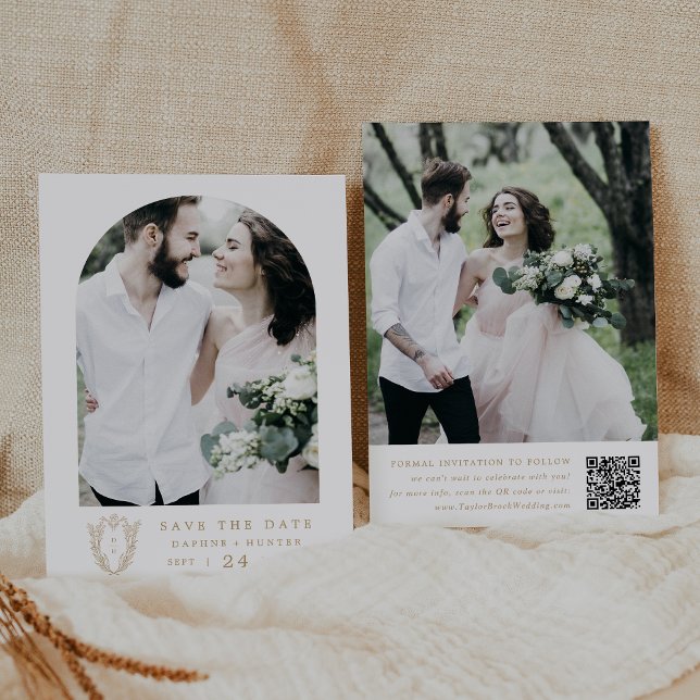 Reserva La Fecha DAPHNE Boda De Alegre Elegante Blanco Oro Botánico (DAPHNE Botanical Gold White Elegant Fancy Wedding Save The Date)