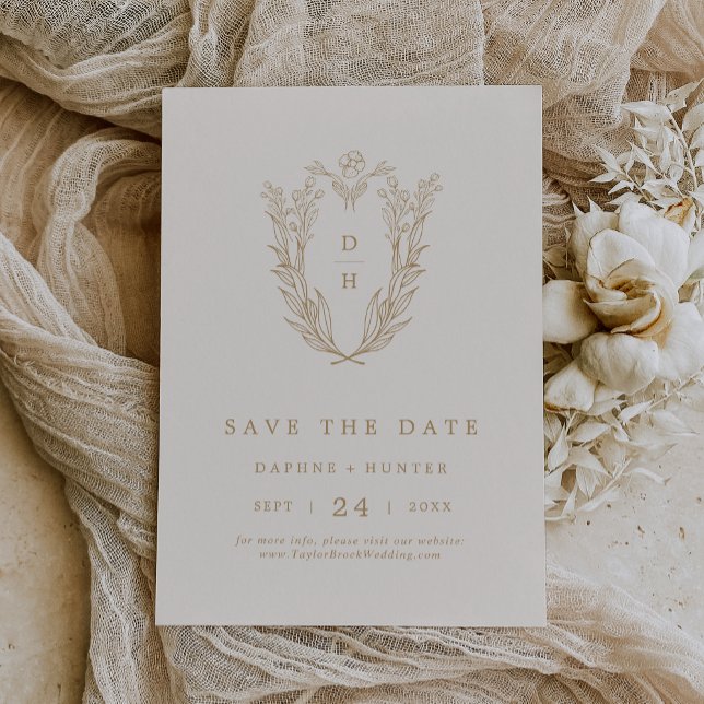 Reserva La Fecha DAPHNE Cream Gold Boda Botánico Simple Mínimo (DAPHNE Cream Gold Minimal Simple Botanical Wedding Save The Date)