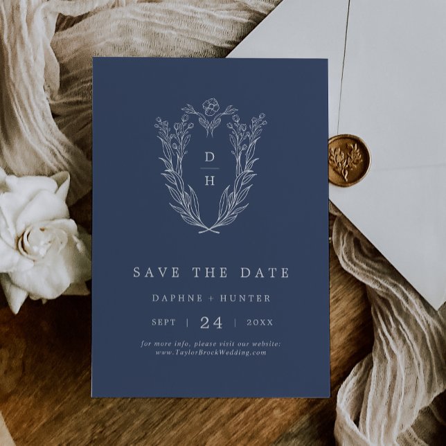 Reserva La Fecha DAPHNE Elegante Azul oscuro Boda simple minimalist (DAPHNE Elegant Dark Blue Minimal Simple Wedding Save The Date)