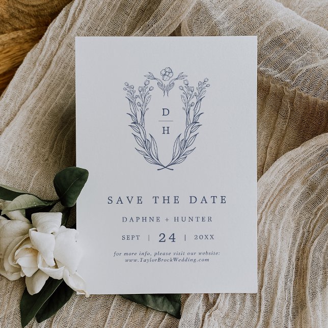 Reserva La Fecha DAPHNE White Blue Modern Boda Botánica Elegante (DAPHNE White Blue Modern Botanical Elegant Wedding Save The Date)